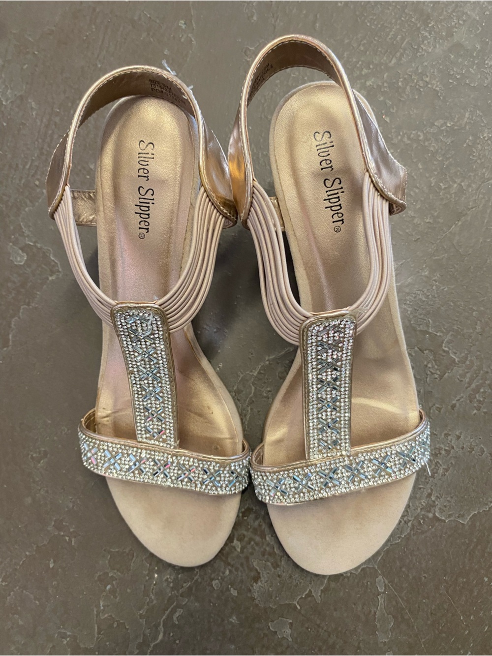 Silver Slipper® Women's Champagne Jeweled T-Strap Sandals